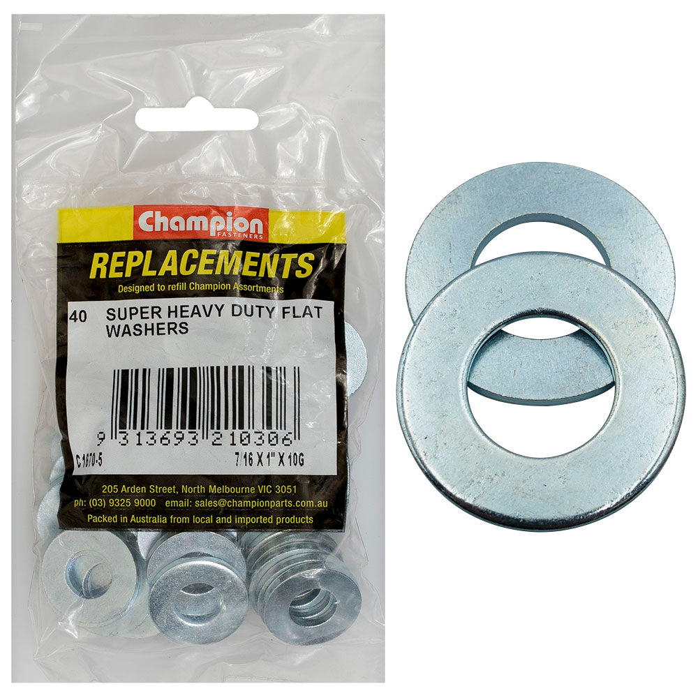 Champion 7/16 x1in x 10G Super H/Duty Flat Steel Washer-40pk