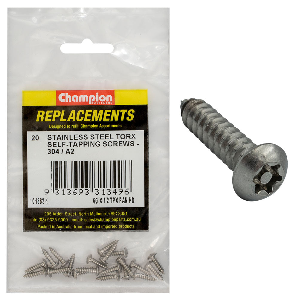Champion 6G x 1/2in Self-Tapping Screw Pan Tpx 304/A2 -20pk