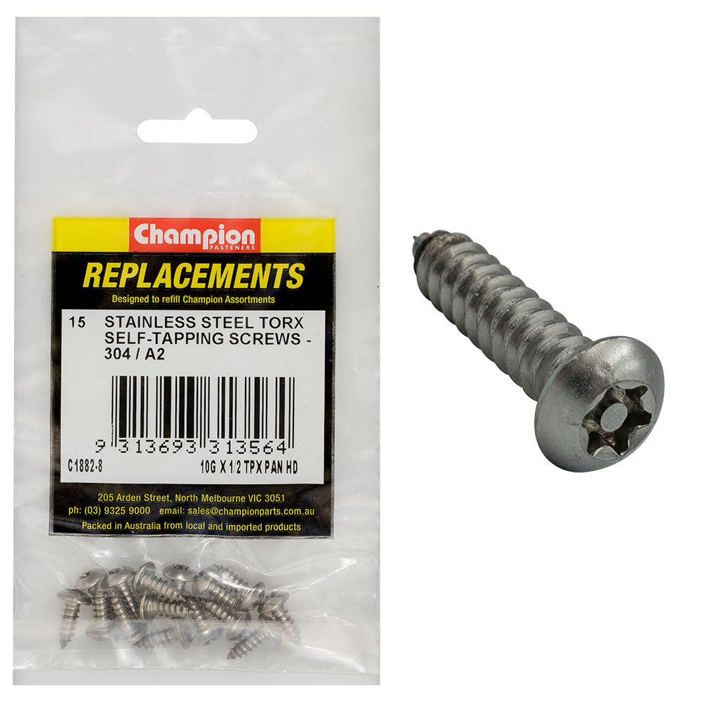 Champion 10G x 1/2in Self-Tapping Screw Pan Tpx 304/A2 -15pk