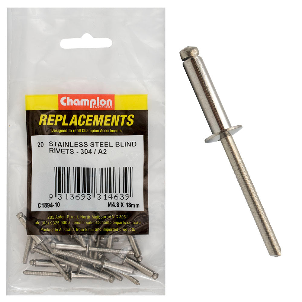 Champion 4.8 x 18mm Blind Rivet -304/A2 -25pk