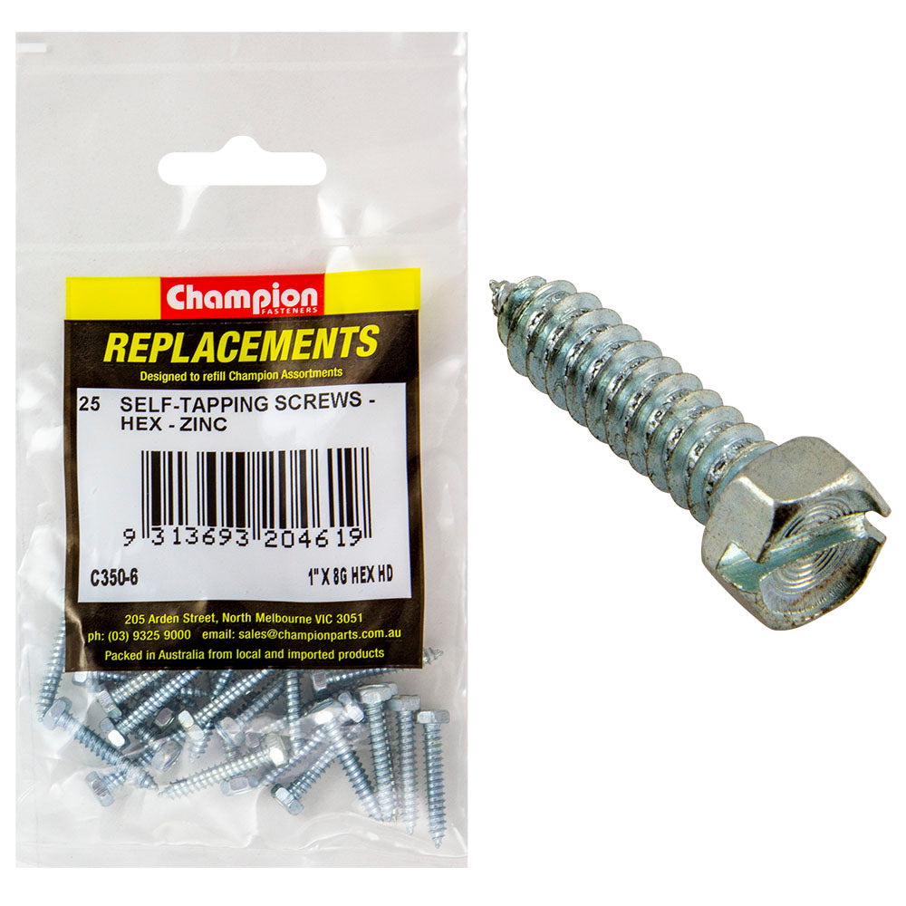 Champion 10G x 1/2in S/Tapping Screw Hex Head Phillips -25pk