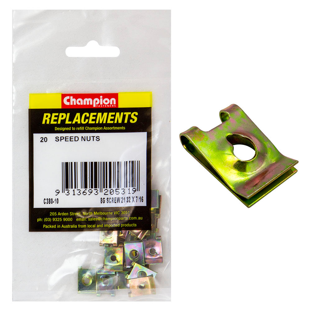 Champion 8G x 21/32in x 7/16in Captive U-Type Speed Nut-20pk