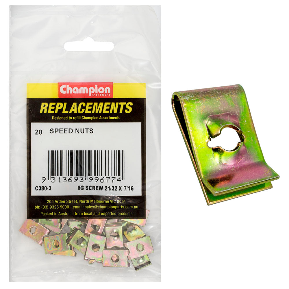 Champion 6G x 21/32in x 7/16in Captive UType Speed Nut20pk