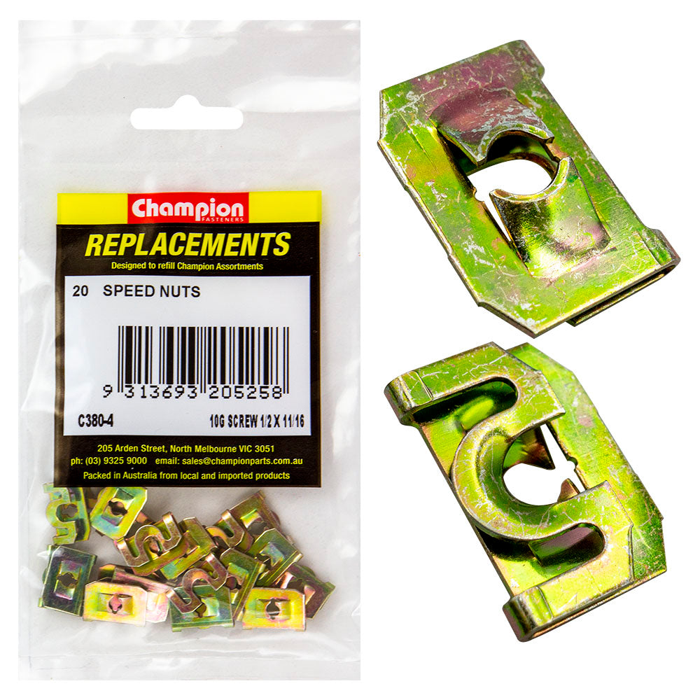 Champion 10G x 1/2in x 1/16in Captive U-Type Speed Nut -20pk
