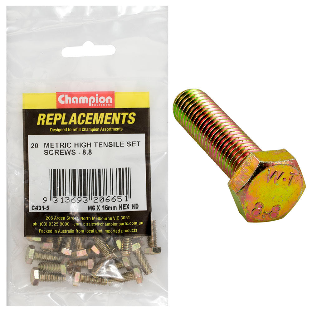 Champion M6 x 16mm x 1.00 Set Screw -Gr8.8 -20pk