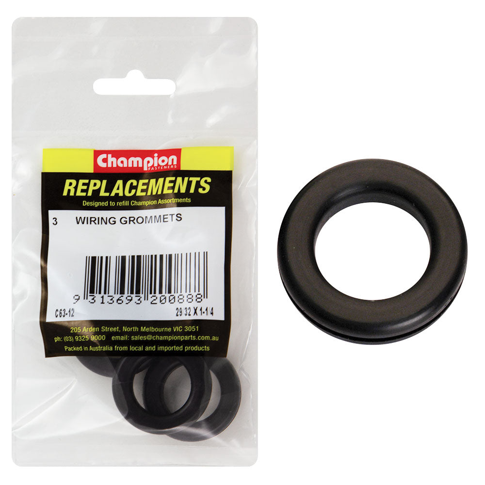 Champion 29/32 x 1-1/4 x 1-1/2in Rubber Wiring Grommet - 3pk