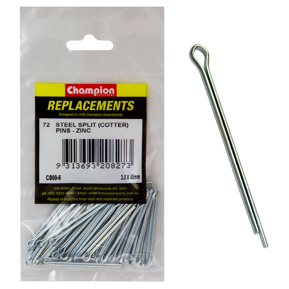 Champion 2.5mm x 45mm Steel Split (Cotter) Pin -72pk