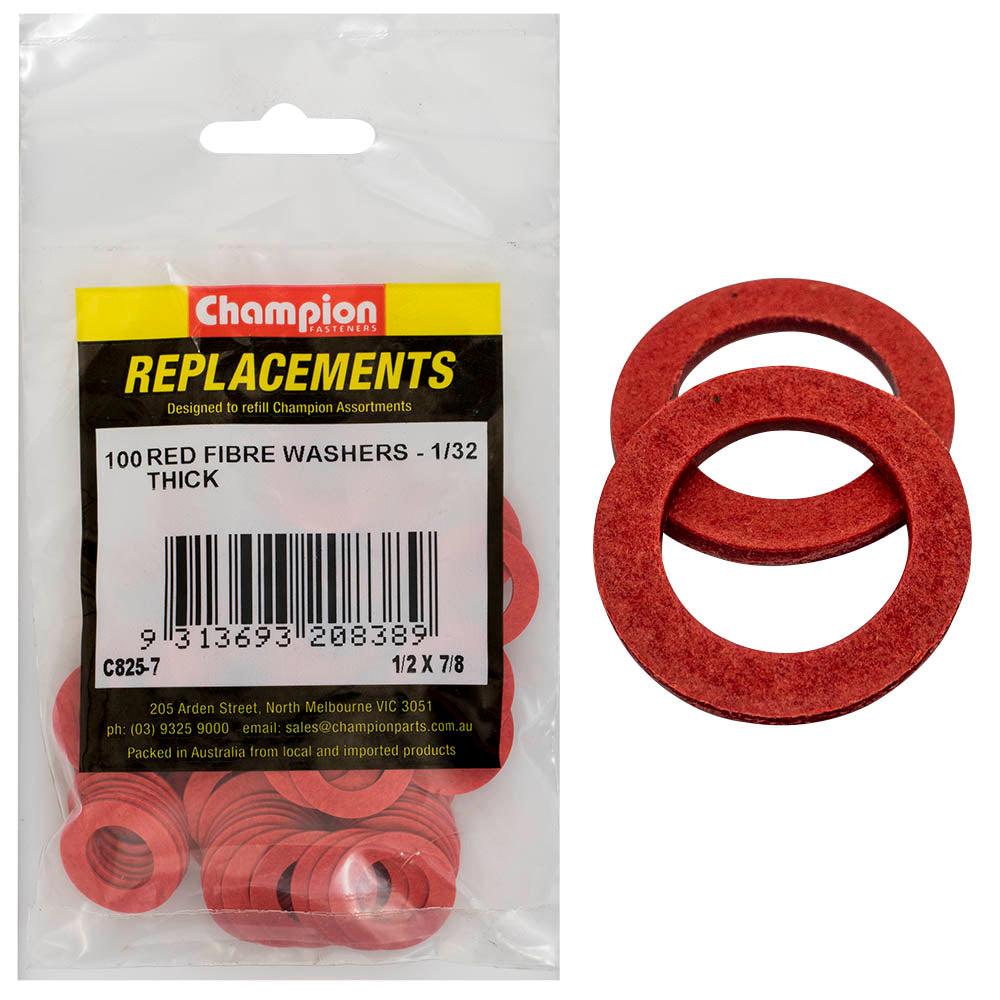 Champion 1/2in x 7/8in x 1/32in Red Fibre Washer -100pk