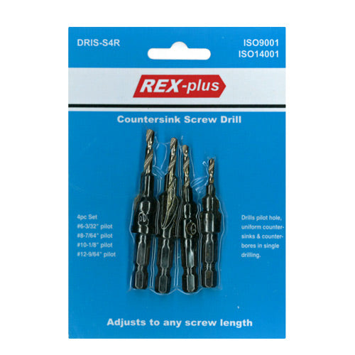 Rex-Plus Countersink Screw Drill Set 4pc-Power Tool Accessories-Tool Factory