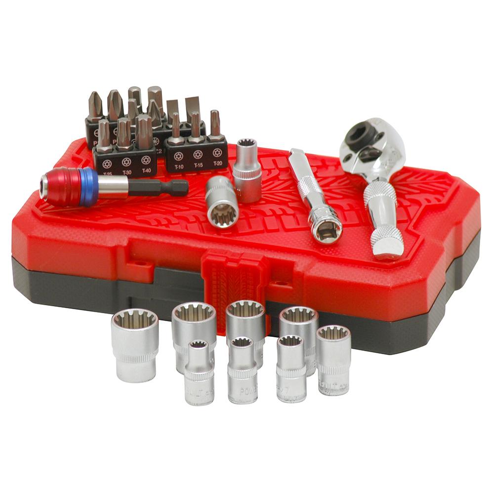 Powerbuilt 1/4” & Bit Dual Dr 28pc Spline Socket Set