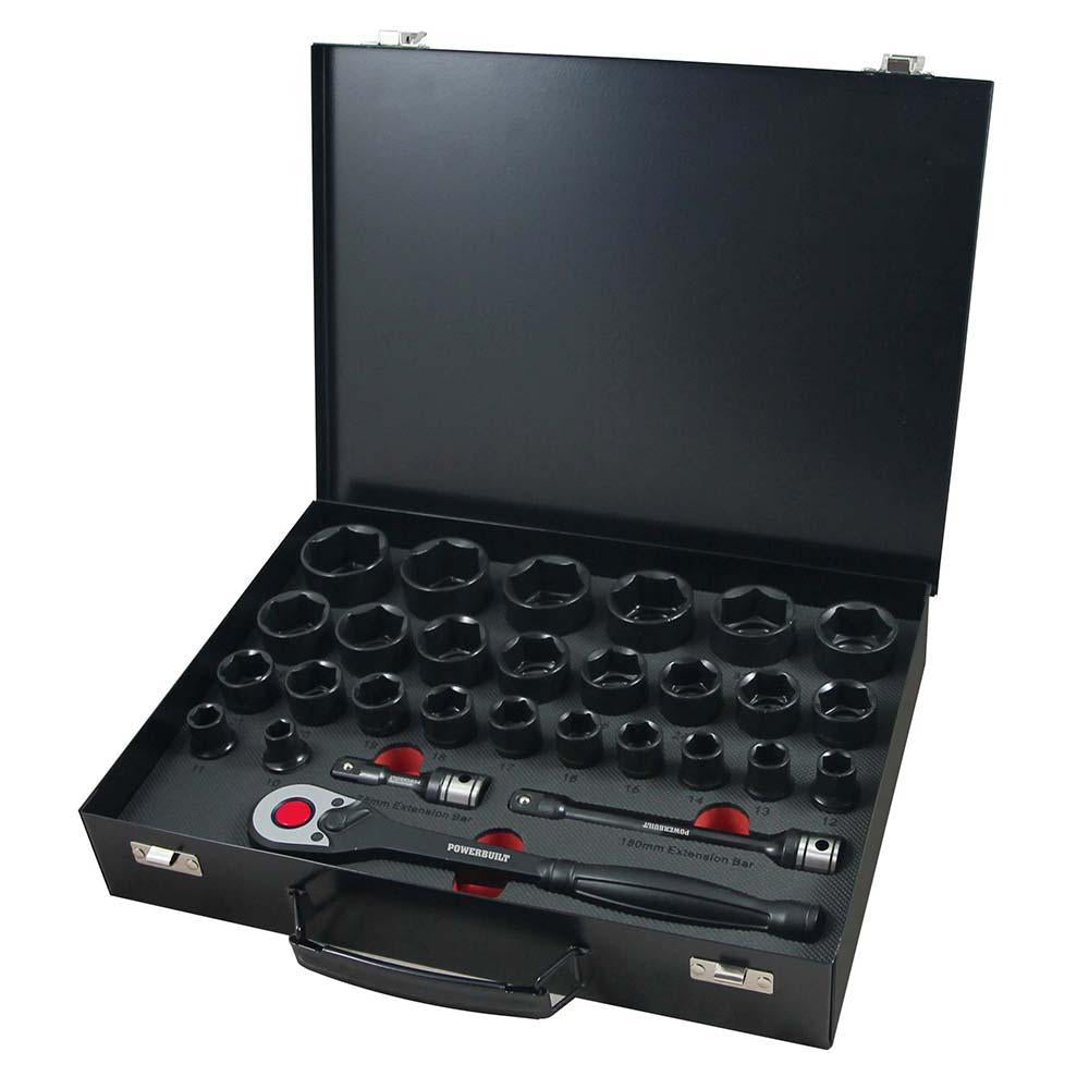 Powerbuilt 1/2” Dr 30pc 6pt Metric Standard Dual Impact Socket Sets
