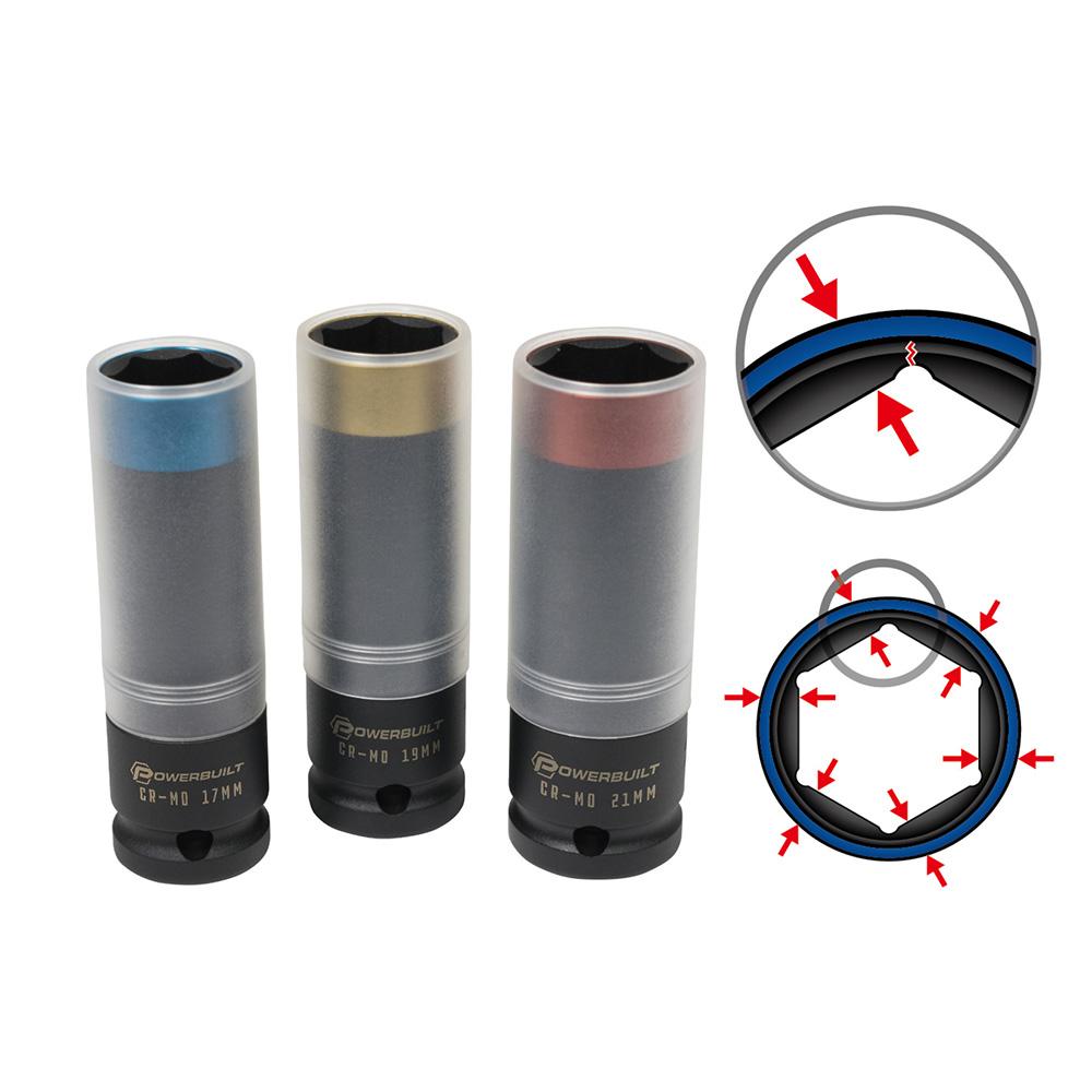 Powerbuilt 1/2” Dr 3pc Metric Deep Impact Wheel Nut Socket Set