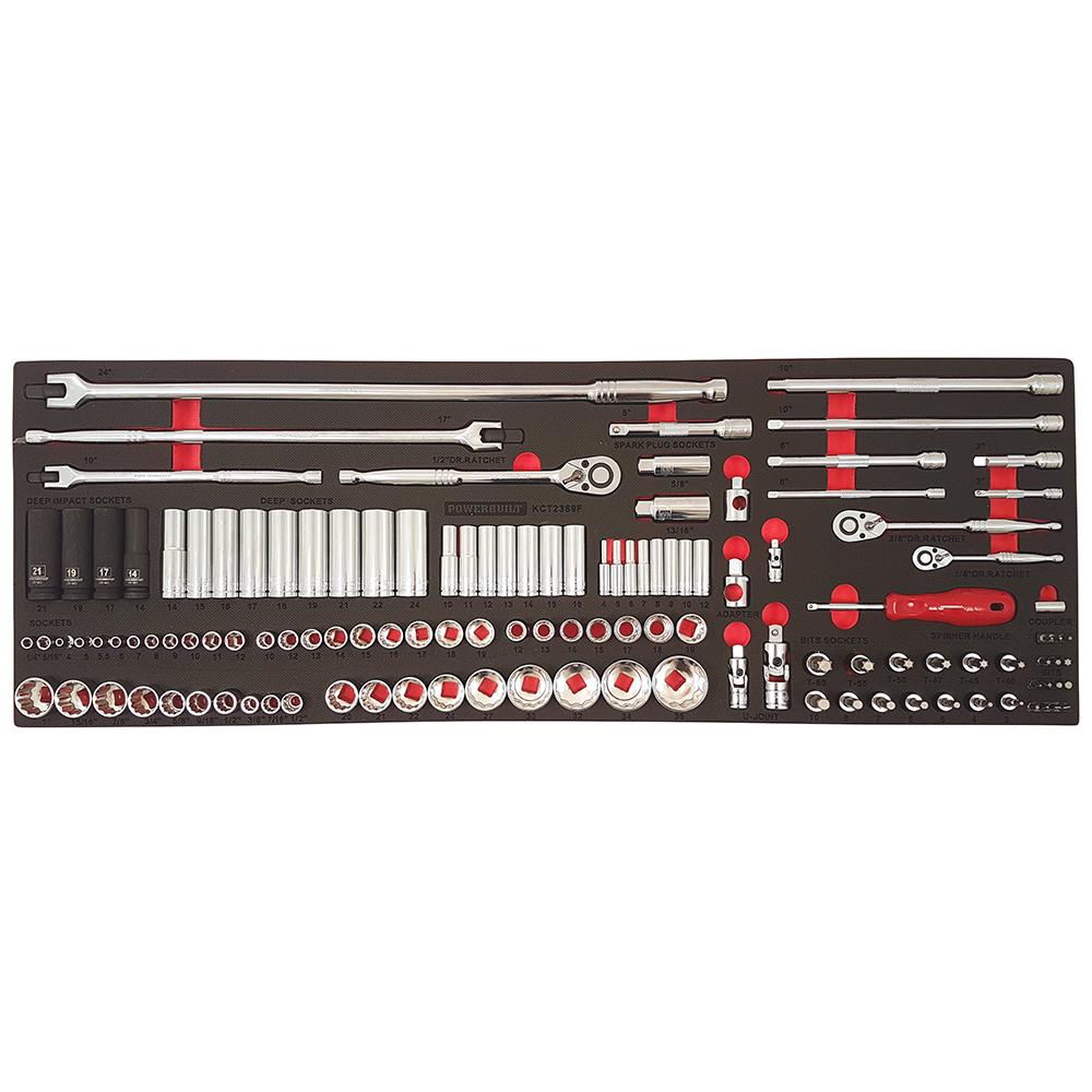 Powerbuilt 125pc 1/4” Dr, 3/8” Dr, 1/2” Dr Socket Set and Accessories Tray