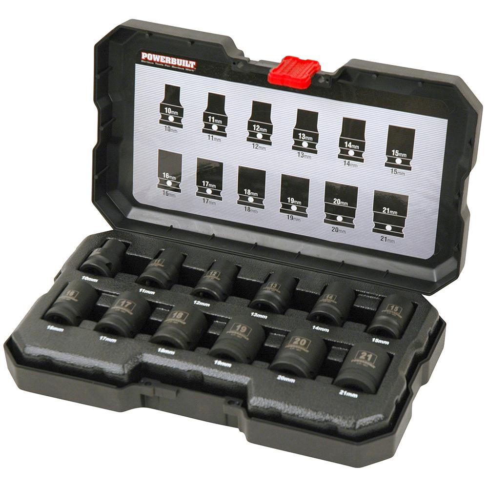Powerbuilt 1/2” Dr 12pc 6pt Metric Standard Impact Socket Set