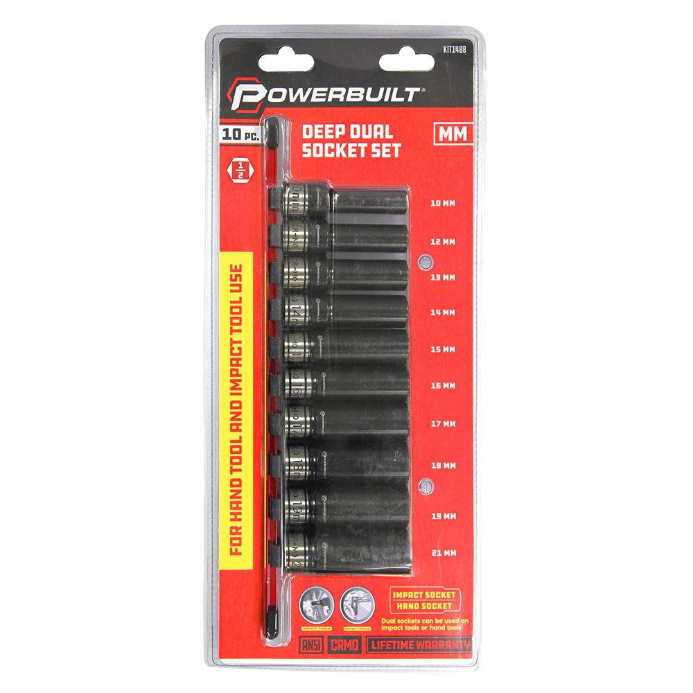Powerbuilt 1/2” Dr 10pc Metric Deep Dual Impact Socket Set