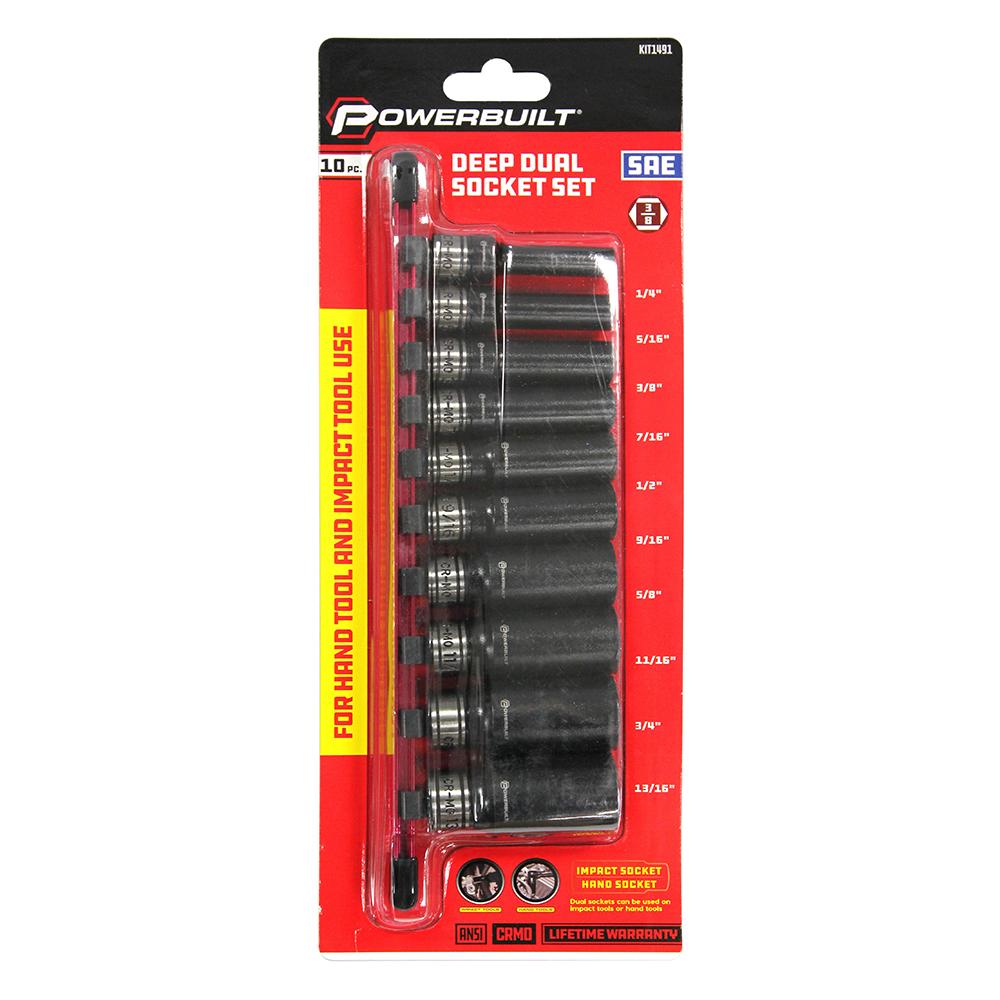 Powerbuilt 3/8” Dr 10pc Imperial Deep Dual Impact Socket Set