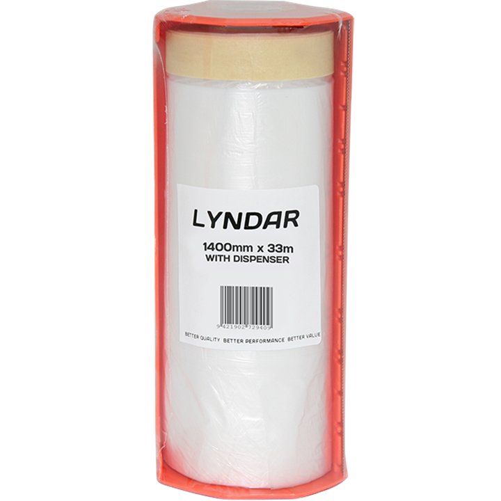Lyndar Pretaped Auto Masking Film 1400Mm X 33M With Dispenser-Masking Products-Tool Factory