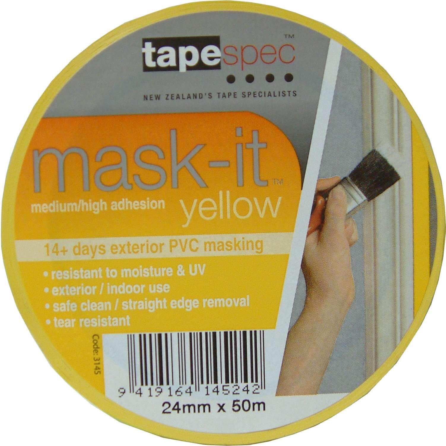 Tapespec Masking Tape - PVC Exterior Yellow 50m Roll 24mm Mask-it