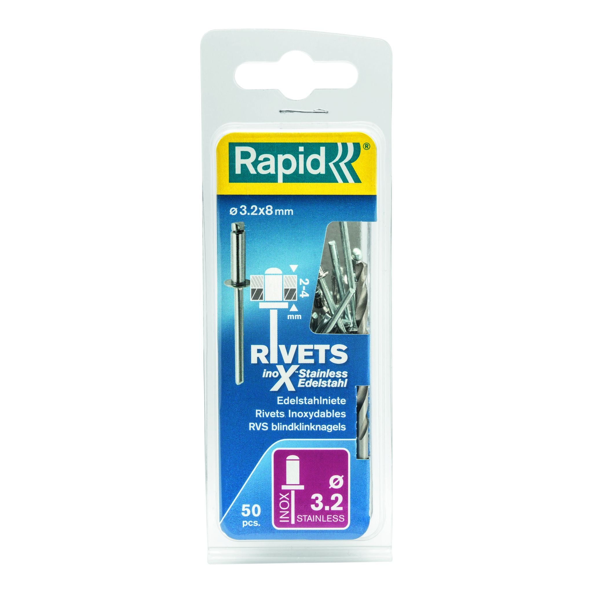 Rapid Rivets 3.2x8mm S/Steel 50pc 5000393
