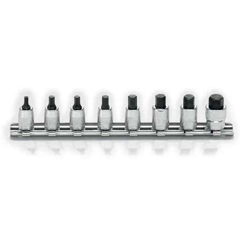 Koken 1/4"Dr Hex Bit Socket Set On Rail - 8pc 1/8"-3/8"-Sockets & Accessories-Tool Factory