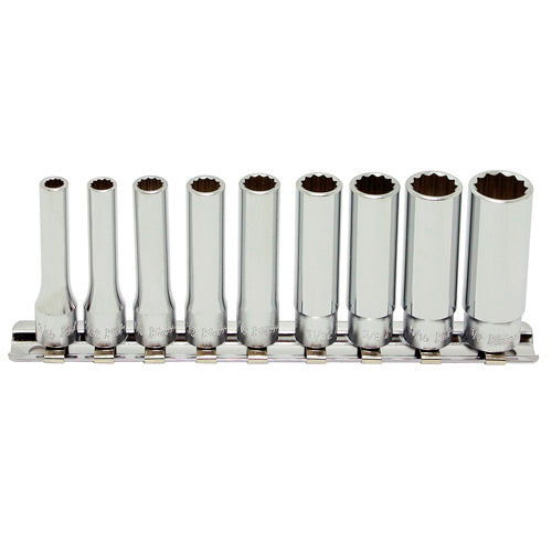 Koken 1/4"Dr Deep Socket Set On Rail - 9pc 3/16"-1/2"-Sockets & Accessories-Tool Factory