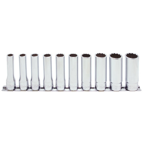 Koken 1/2" Dr Deep Socket Set On Rail - 10pc 10-22mm-Sockets & Accessories-Tool Factory