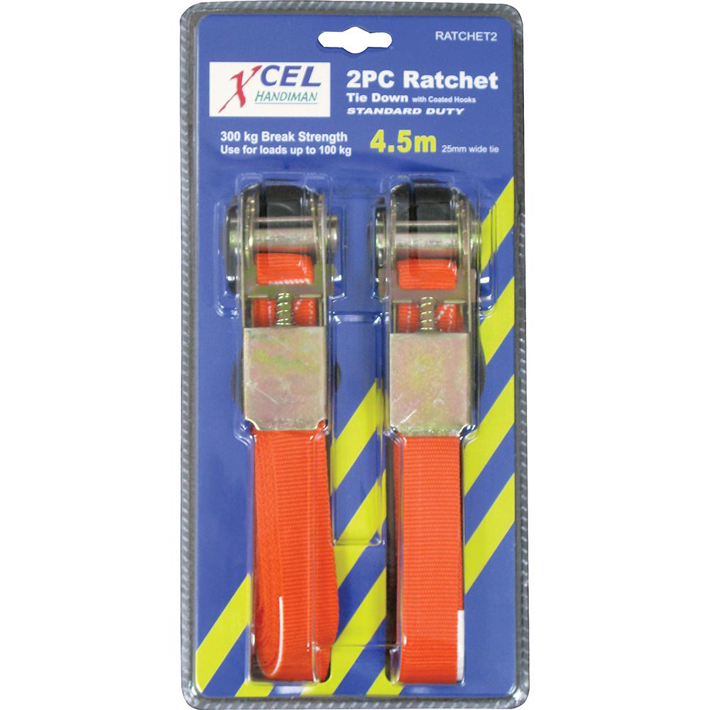 Xcel 4.5M Ratchet Tie Down 2Pc | Misc.-Workshop Equipment-Tool Factory