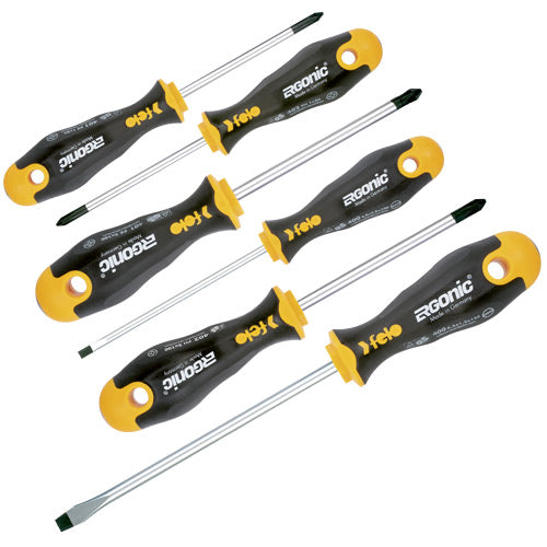 Felo 400 Series Ergonic Screwdriver Set 6pc Flat, Phillips, Pozi & Square-Hand Tools-Tool Factory