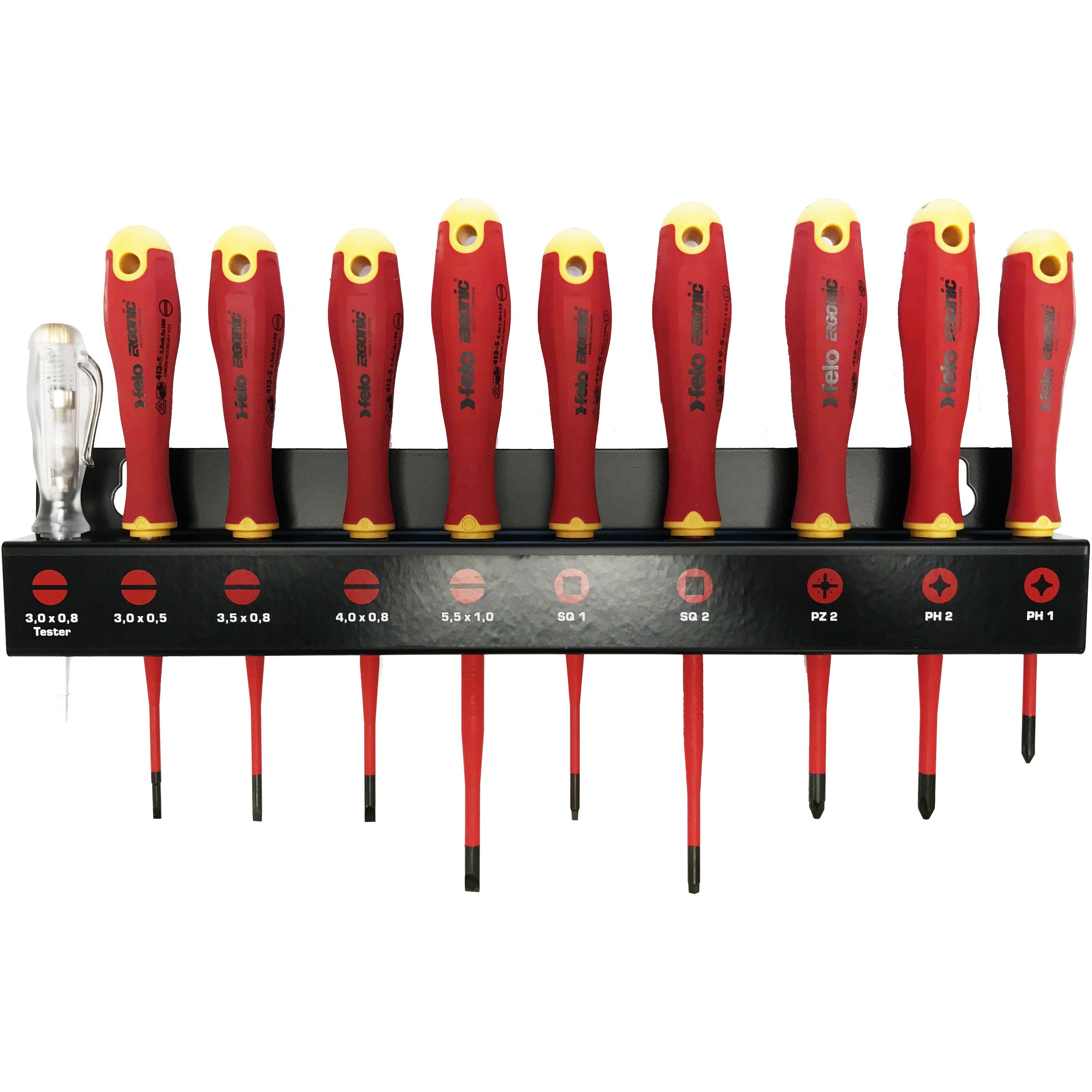 Felo 413 E-slim Screwdriver Set 10pc (1000V) Flat, Phillips, Square & Voltage Tester-Hand Tools-Tool Factory