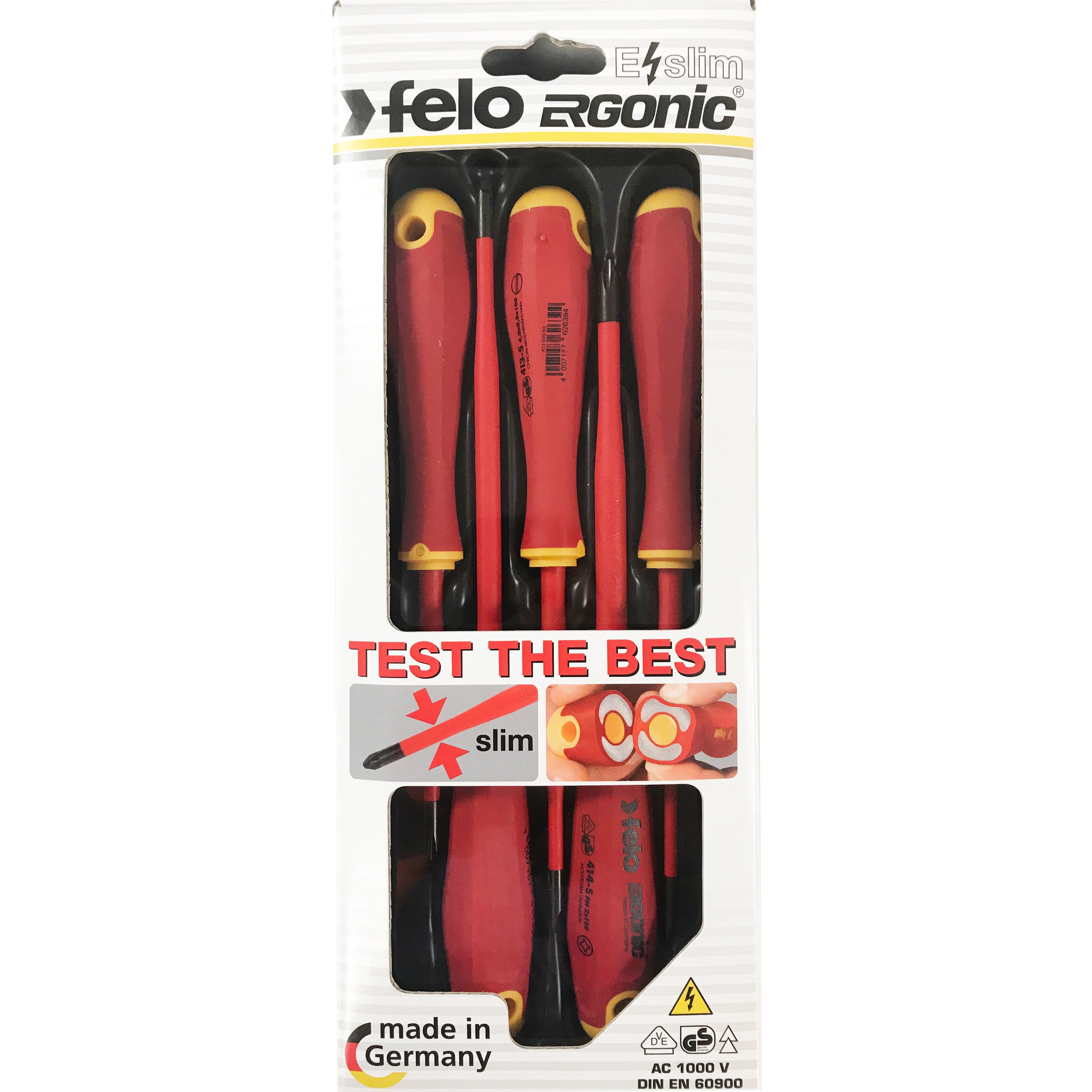 Felo 413 E-slim Screwdriver Set 5pc (1000V) Flat, Phillips, Square-Hand Tools-Tool Factory