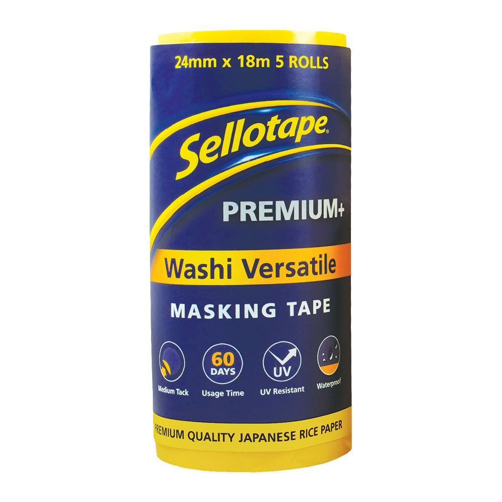 Sellotape Washi Yellow 24mmx18m Small Core 5 Pack