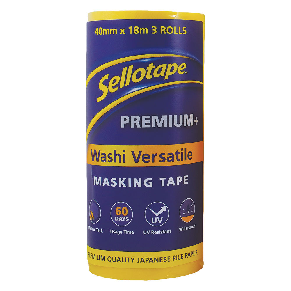 Sellotape Washi Yellow 40mmx18m Small Core 3 Pack