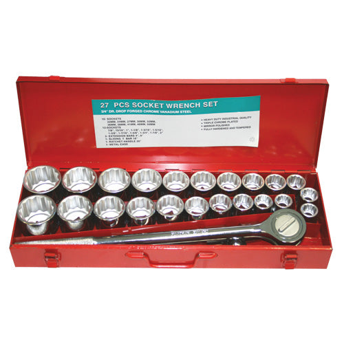 Worldwide 3/4"Dr Socket Set 27pc 7/8"-2" & 22-50mm-Sockets & Accessories-Tool Factory