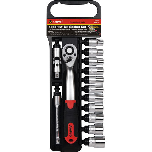 AmPro 1/2"Dr Socket Set 6pt 14pc 10-24mm-Sockets & Accessories-Tool Factory