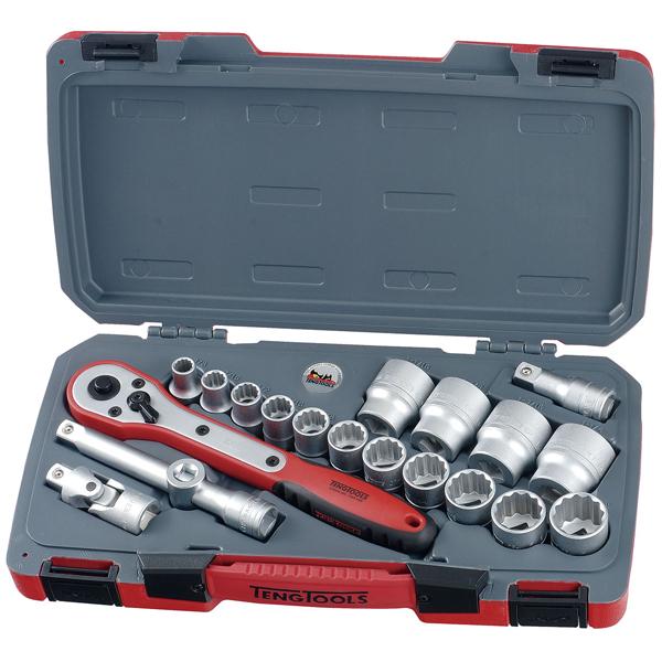 Teng 20Pc 1/2In Dr. Af Reg. Socket Set 12Pnt | Socketry - 1/2 Inch Drive-Hand Tools-Tool Factory