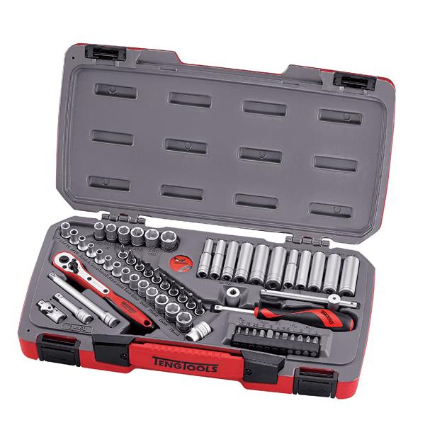 Teng 60Pc 1/4In Dr. Metric/Af Reg/Deep Socket Set | Socketry - 1/4 Inch Drive-Hand Tools-Tool Factory