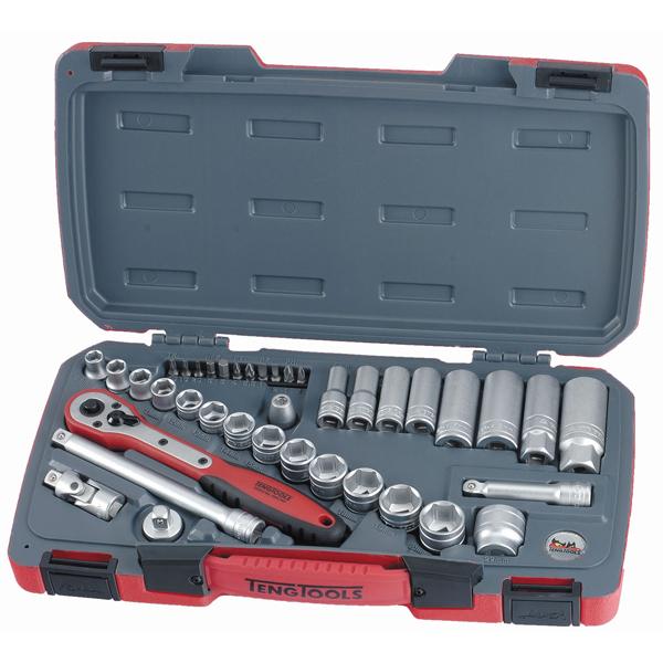 Teng 39Pc 3/8In Dr. Metric Reg/Deep Socket Set | Socketry - 3/8in Drive-Hand Tools-Tool Factory