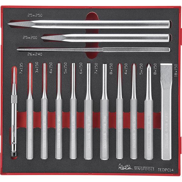 Teng 14Pc Pin Punch & Chisel Set - Ttd-Tray | Tool Tray Sets-Hand Tools-Tool Factory