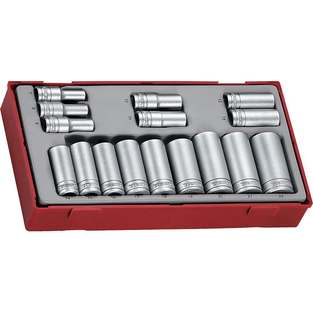 Teng 16pc 3/8in Dr. Deep Skt Set 7-22mm (12-pt) - TC-Tray