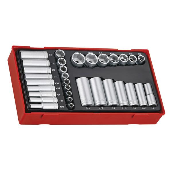 32Pc 1/4In & 3/8In Dr. Reg/Deep Af Skt Set | Tool Tray Sets - Combo Drive-Hand Tools-Tool Factory