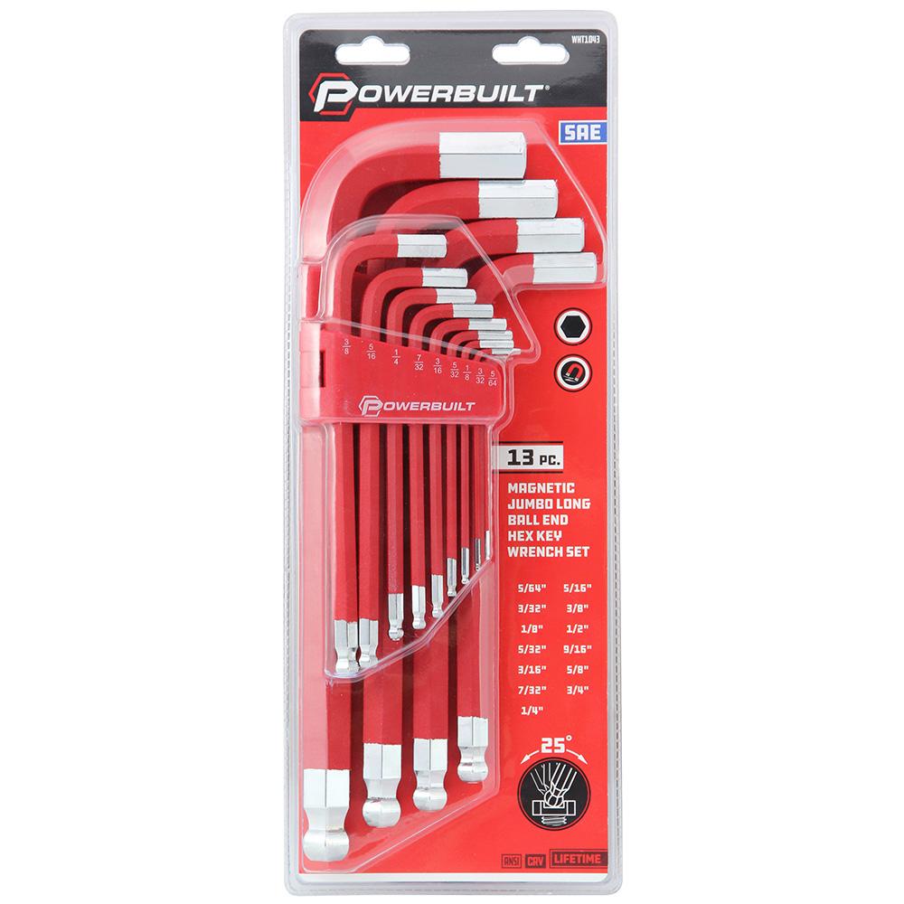 Powerbuilt 13pc Jumbo Long Magnetic Imperial Hex Key Wrench Set