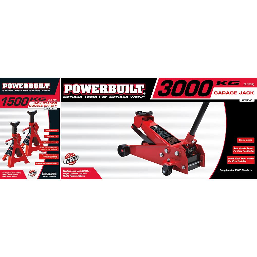 Powerbuilt 3000kg Garage Jack & 1500kg Jack Stands Combo
