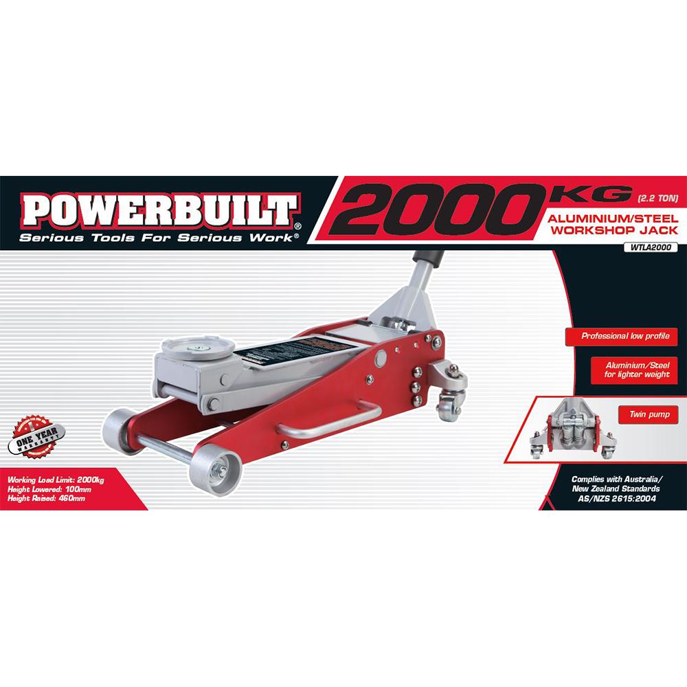 Powerbuilt 2.2 Ton / 2000kg Low Profile Garage Jack (Steel/Aluminium)