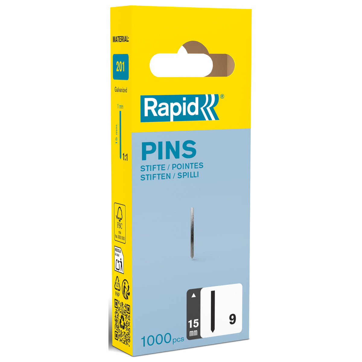 Rapid Pins 9/15 Galvinised 1K