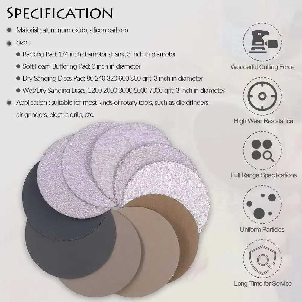 50PC 3In (75mm) Wet & Dry Sanding Disc