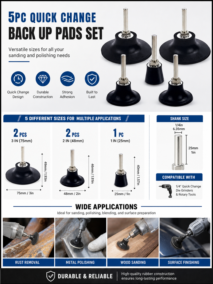 5PC QC Back Up Sanding Pads