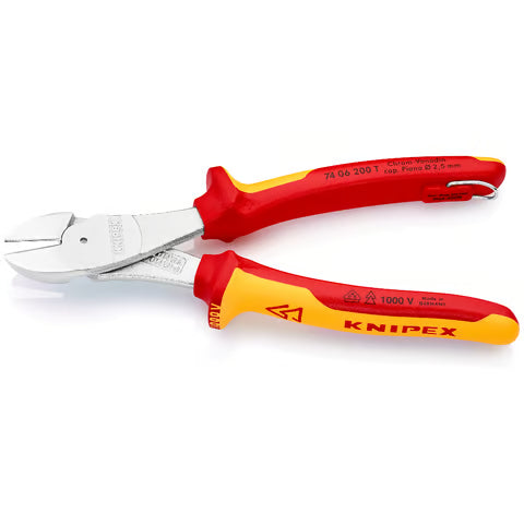 KNIPEX High Leverage Diagonal Cutting Pliers (VDE) w/ Tether Attachment, 200mm