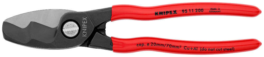 KNIPEX Shears Cable, Twin Cutting Edge, Plastic Coated, 200mm