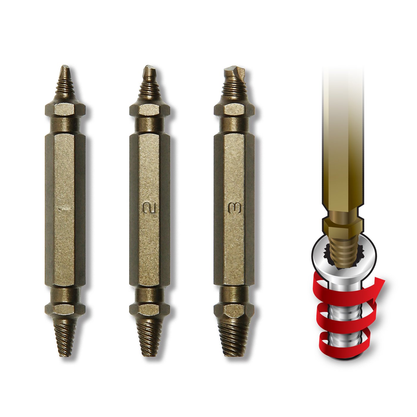 Powerbuilt 3pc Bolt Remover & Damaged Screw Extractor
