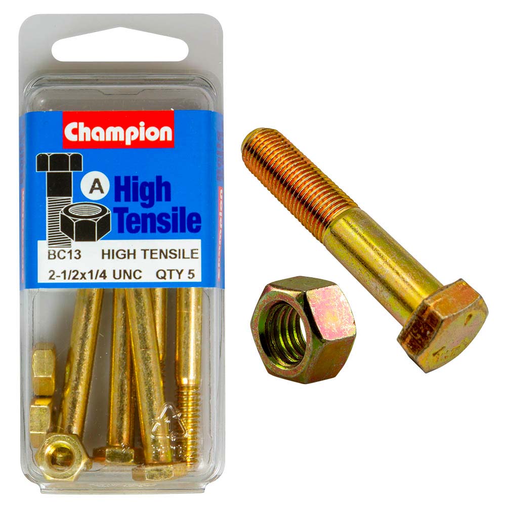 Champion 2-1/2in x 1/4in Bolt And Nut (A) - GR5